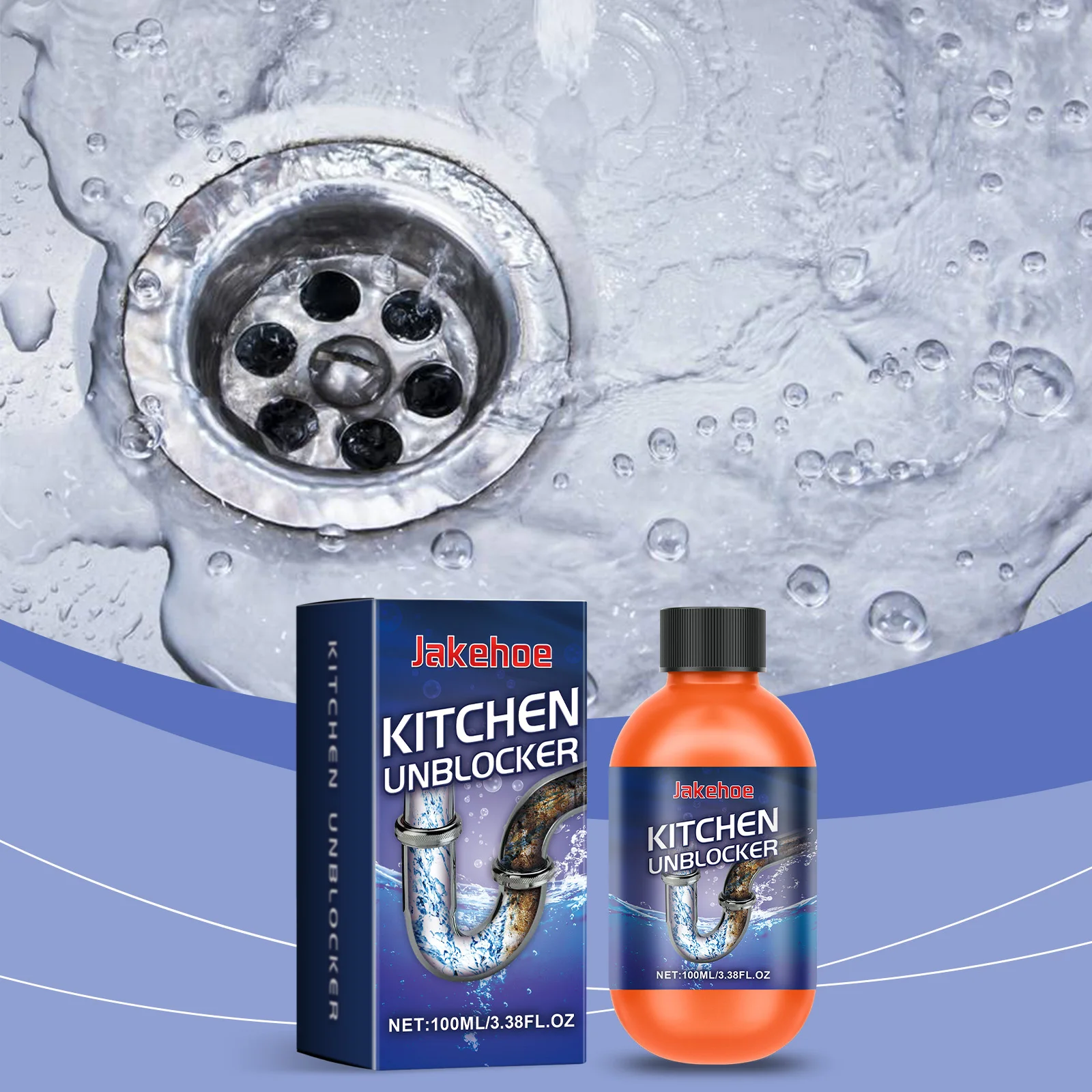 Drain Cleaner for Kitchen Sink Bathroom Pipe Clog Remover, 100ml Fast Acting Sewer Opener Liquid Hair Grease Hard Water Deposits
