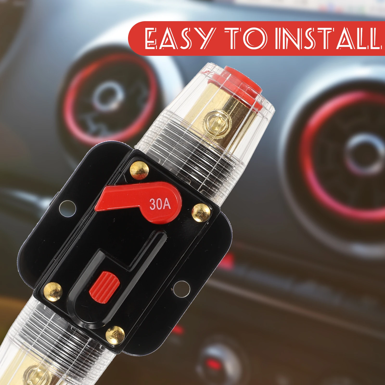

Car Circuit Breaker 30A Resettable Fuse Holder Black Automatic 12V 24V 32V DC Gold Contacts Fits 4 Gauge Wire