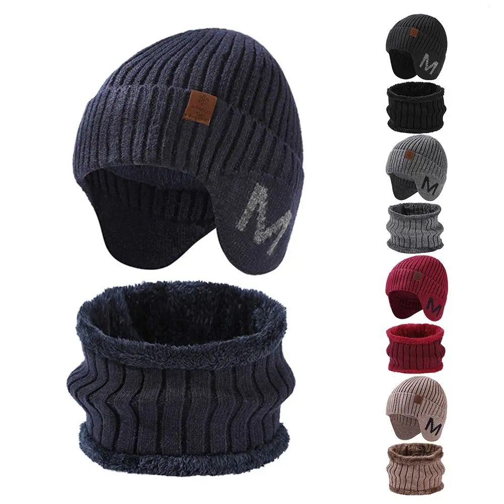 

Casual Knit Winter Beanie Hat Scarf Fleece Lined Thick Neck Warmer Warm Men's Skull Cap with Ear Protection for Women & Men