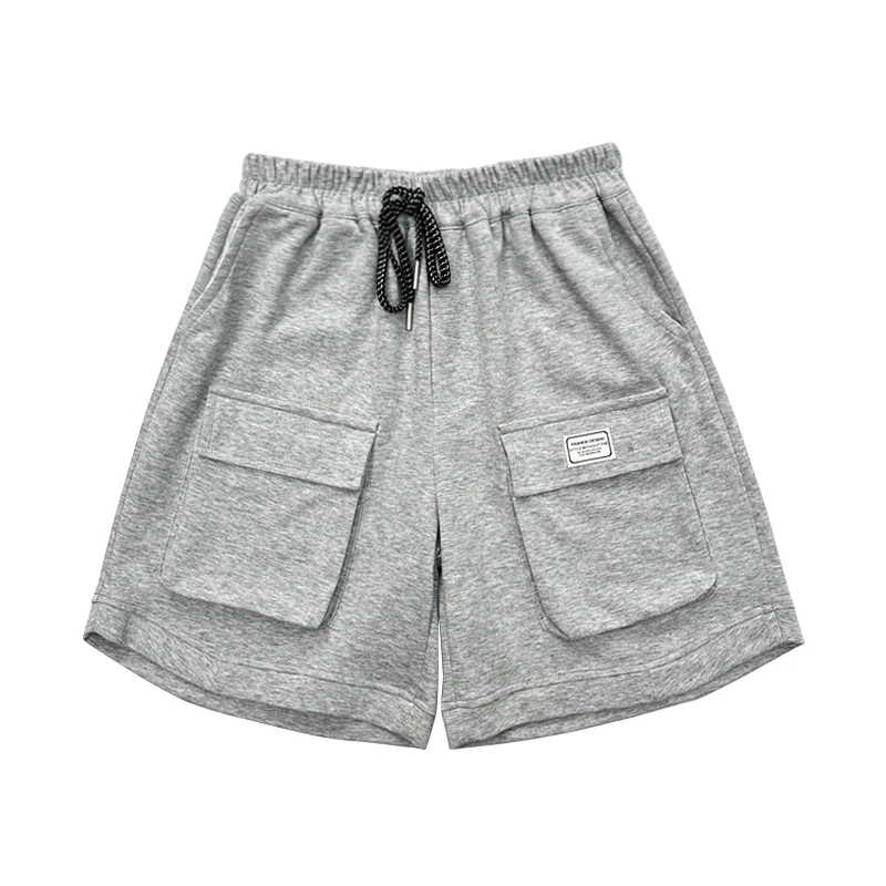 New Casual Kids Child Summer Cotton Shorts with Drawstring for Teenage Boy Solid Color Knee Length Cargo Shorts with Pocket 5-14