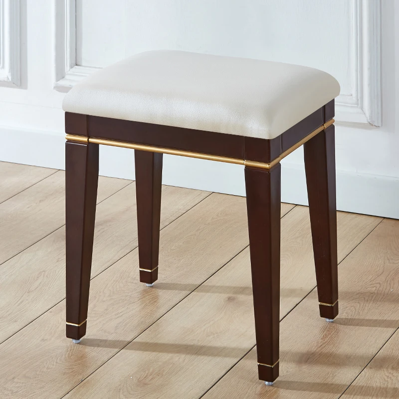 American Luxury Dressing Table Stool Nordic Makeup Nail Soft Chair Imitation Solid Wood Dressing Dining Stool Room Furniture