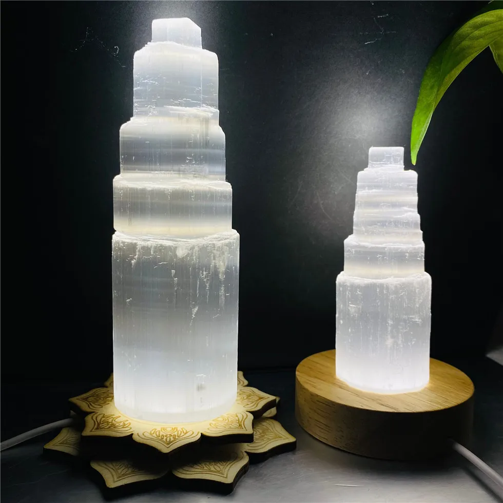 6-20cm Natural Selenite Lamp White Crystal Gypsum Gemstones Reiki Home Decor Collect