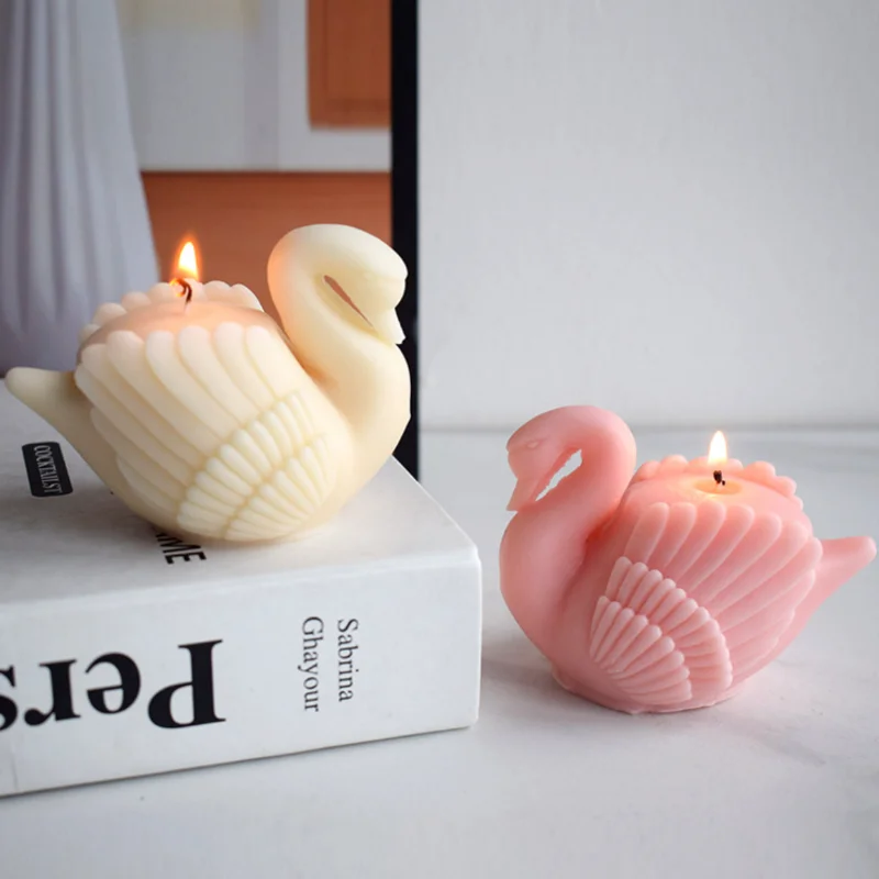 3D White Swan Silicone Candle Mold DIY Animal Bird Soap Resin Plaster Making Chocolate Cake Baking Supplies Wedding Decoration