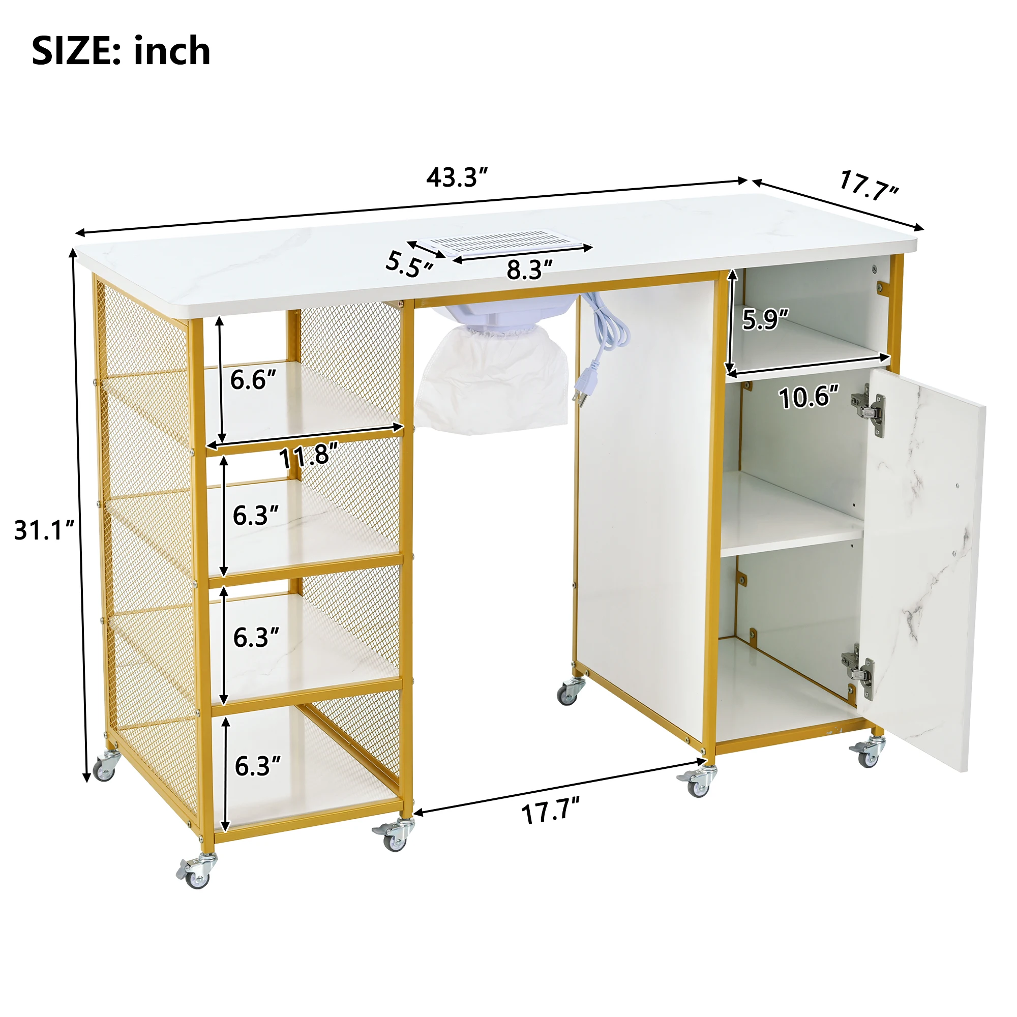 2026 In Stock From Overseas Warehouse In The USA Texture Nail Table With Electric Downdraft Vent,Wrist Cushion Cabinet