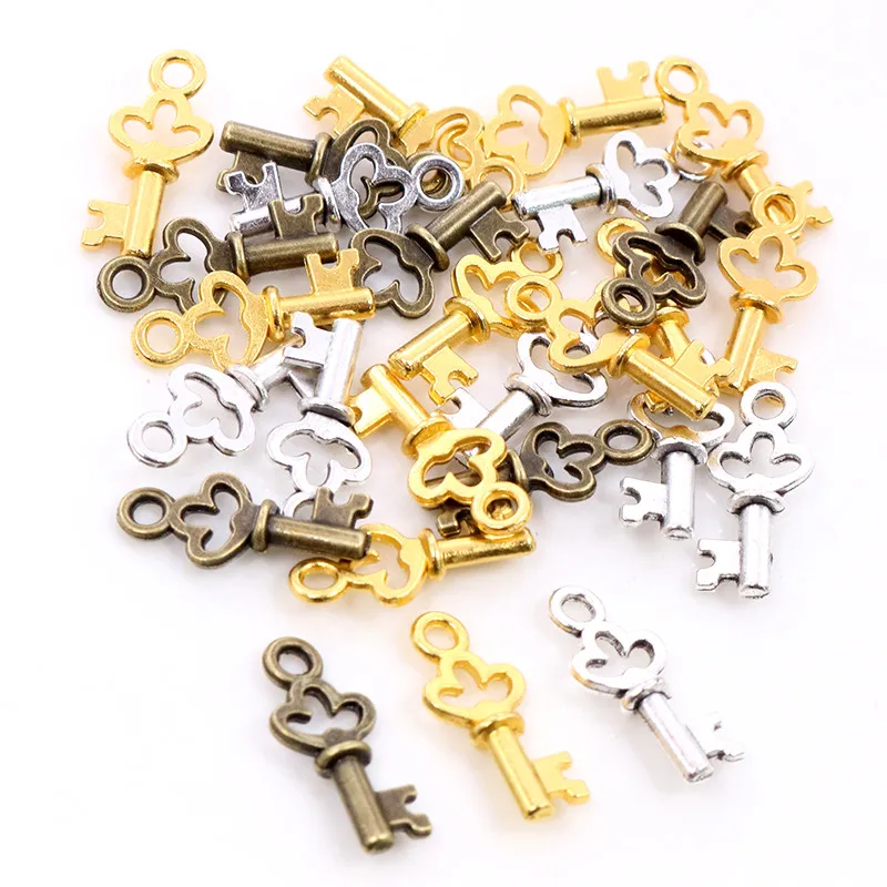 17x7mm 50pcs Antique Bronze Silver Plated Key Handmade Charms Pendant DIY for Bracelet Necklace Jewelry Making