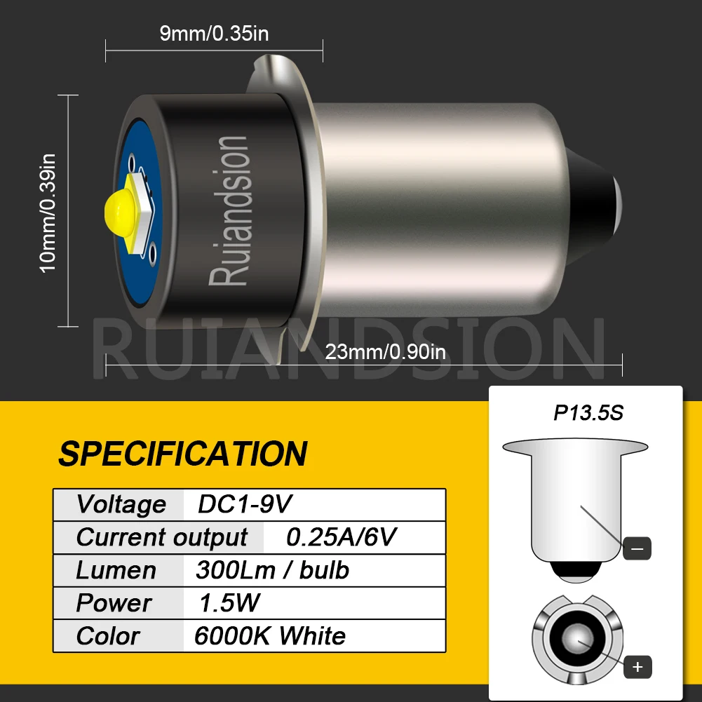 P13.5S PR2 Maglite LED Upgrade Bulb 1-9V 5-30V Voltage XPG2 Chip Bright White Replacement for Flashlight Torch Work Light 2Pcs view 3