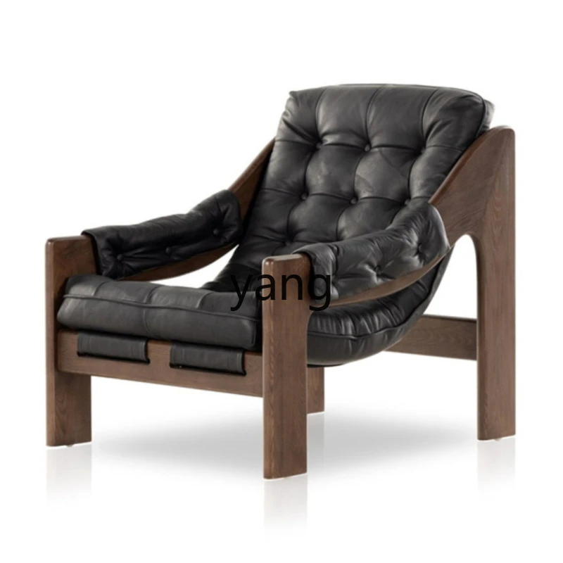 

L'm'm Solid Wood Designer Vintage Pull Buckle B & B Balcony Bedroom Leisure Sofa Recliner Villa Living Room Armchair