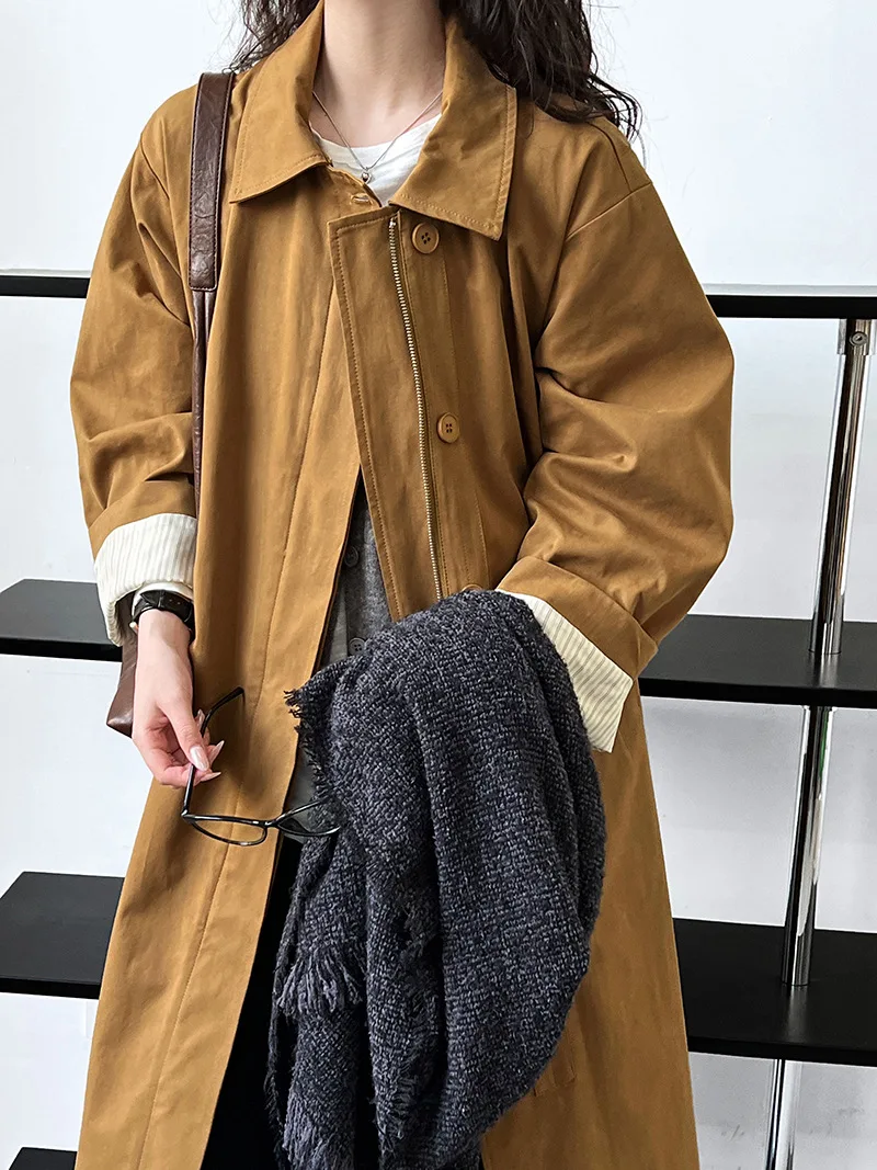 GetSpring Women Trench Coat 2024 Autumn Winter Simple Ladies Windbreaker Fashion All Match Loose Casual Long Female Overcoat New