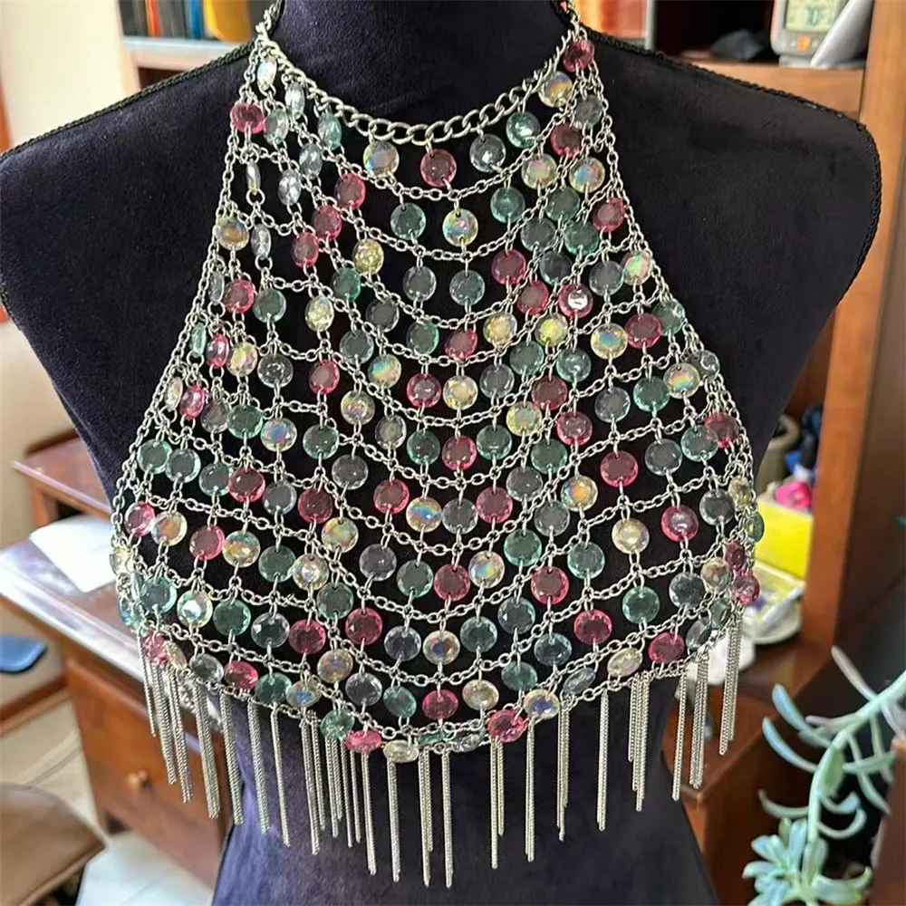 

European & American Women's Heavy-Duty Handcrafted Colorful Gemstone Vest Sexy Beach Body Chain for Hot Girls