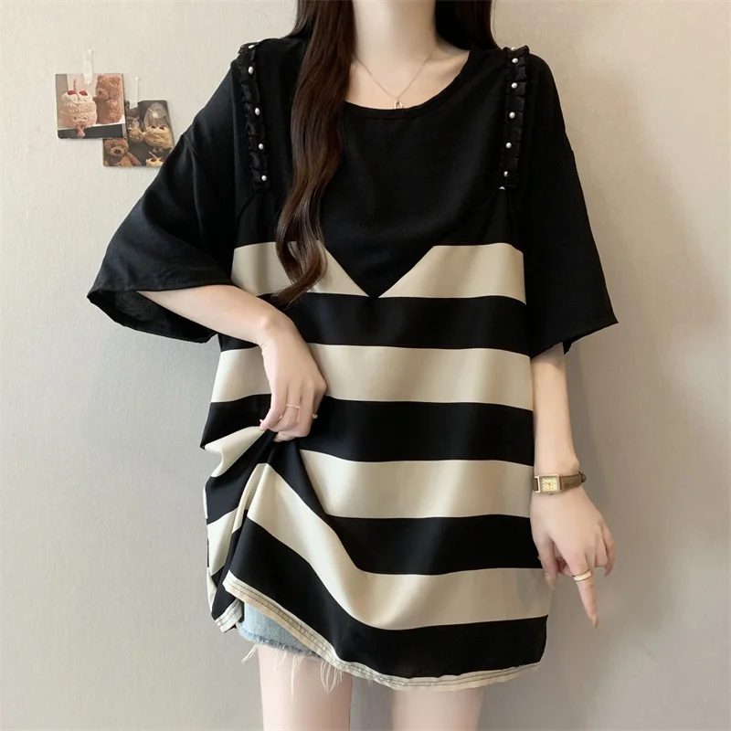 

Women short sleeve O-neck chiffon loose Elegant Chic French sweater Plus Size Clothing women clothing