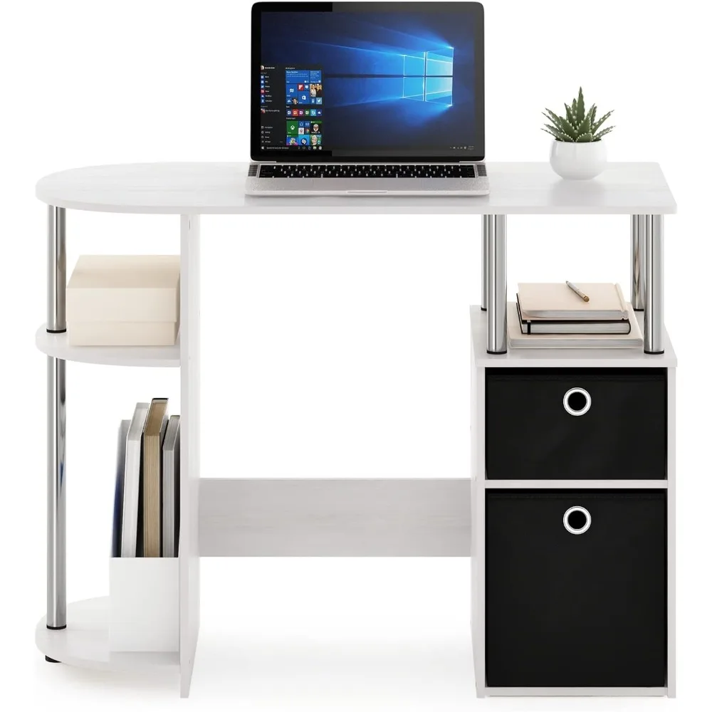 Elegant White Oak and Chrome Finish Study Desk with Black Accents