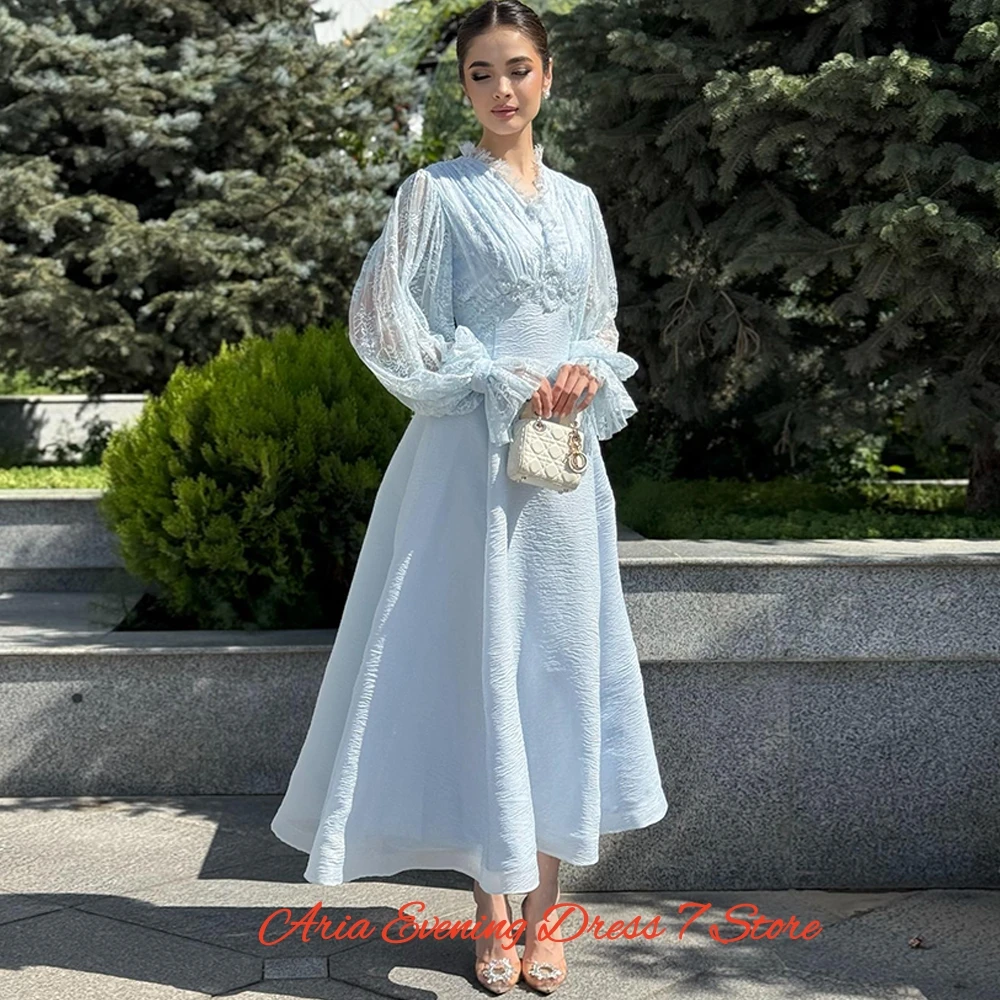 Robe de Cocktail en dentelle exquise, manches longues, classique, en mousseline de soie, personnalisée, à la mode, col en v, pour occasions spéciales