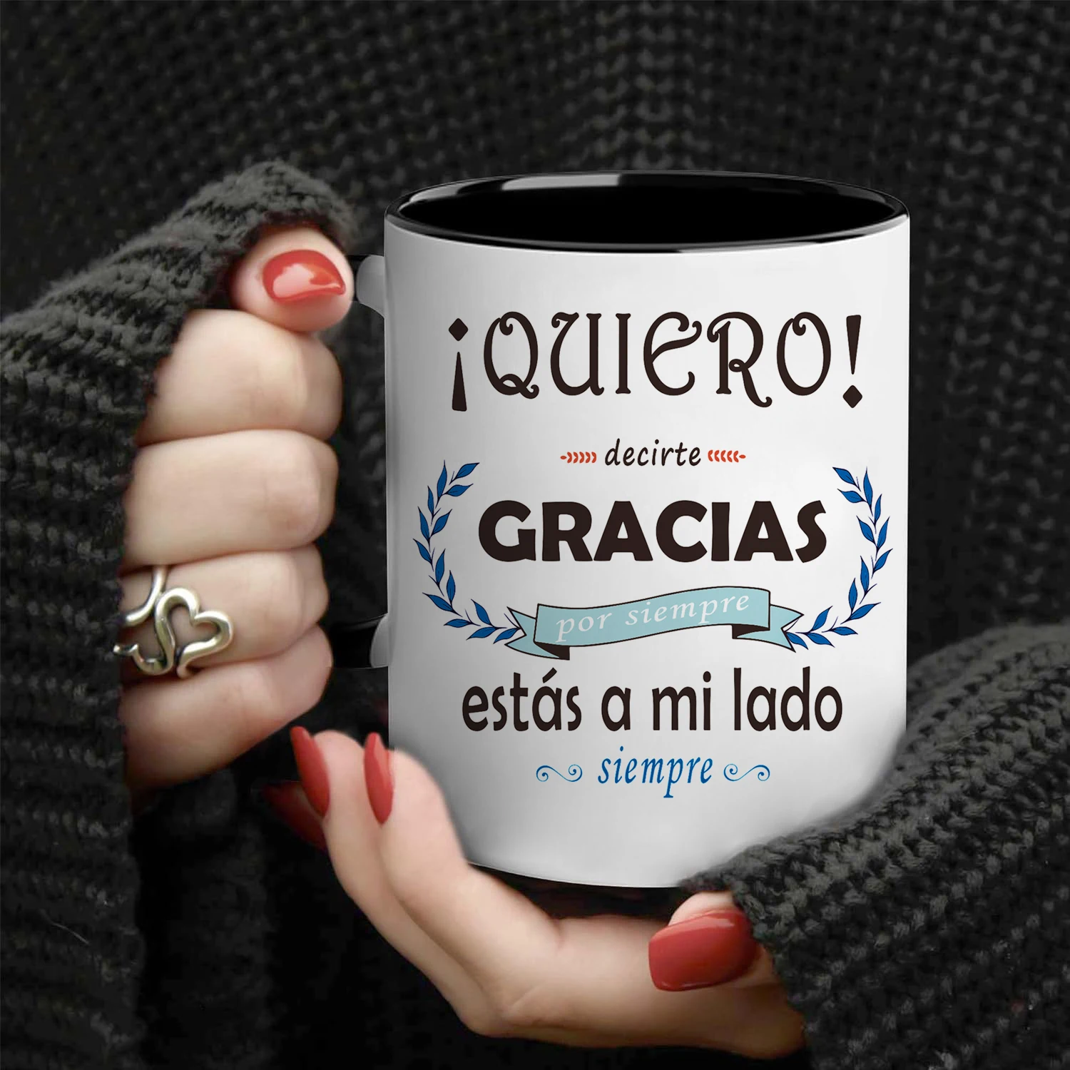 1pc 11.1oz/330ml Large Capacity Spanish Style Ceramic Cup Mug, Thank You for Always Being by My Side Coffee Mug, Portable, Wide