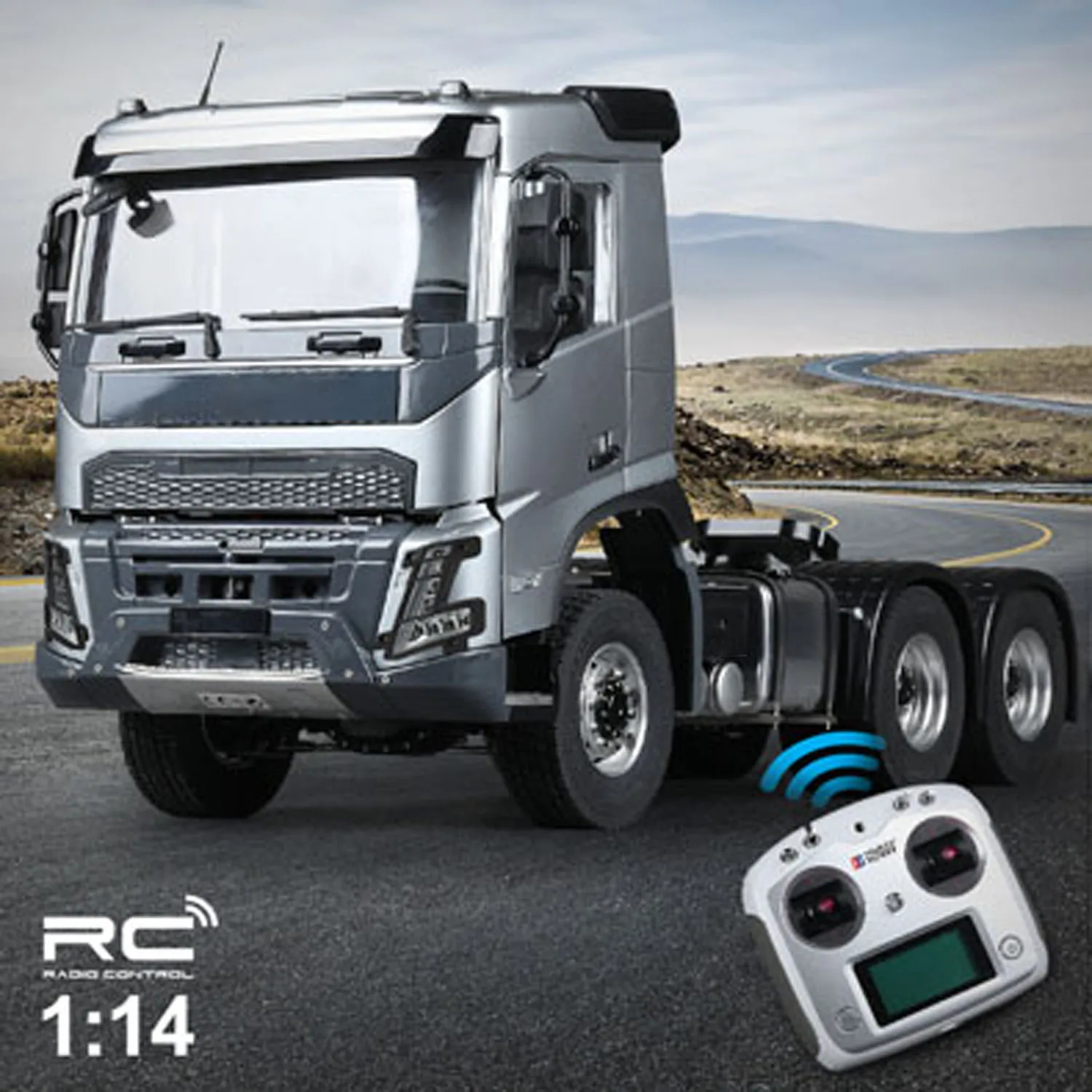 รถบรรทุกแทรกเตอร์บังคับวิทยุ Double E 1/14 6*6 แชสซีโลหะ FMX 2 สปีด เพลาล็อคราง ระบบเสียงและไฟ พร้อมรีโมทคอนโทรล จำลองยานพาหนะ