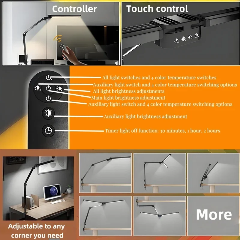 

Three-head folding clip desk lamp desktop office computer screen multi-functional eye-protection desk lamp Indoor Lighting