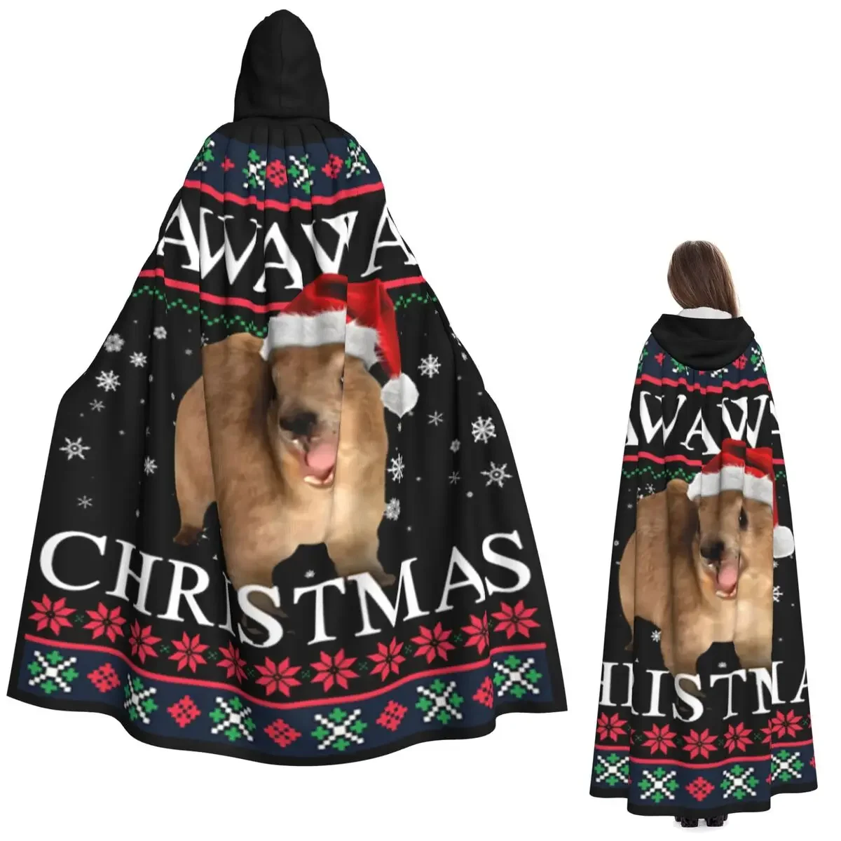 

Rock Hyrax Merry Christmas Ugly Style Long Hooded Cloak Witch Medieval Costume Cosplay Cape HalloweenParty Adult Unisex