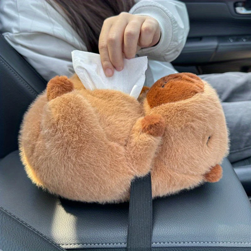 Cute Capybara Plush Tissue Holder - Space-Saving Car Organizer, Decorative & Soft Touch Accessory