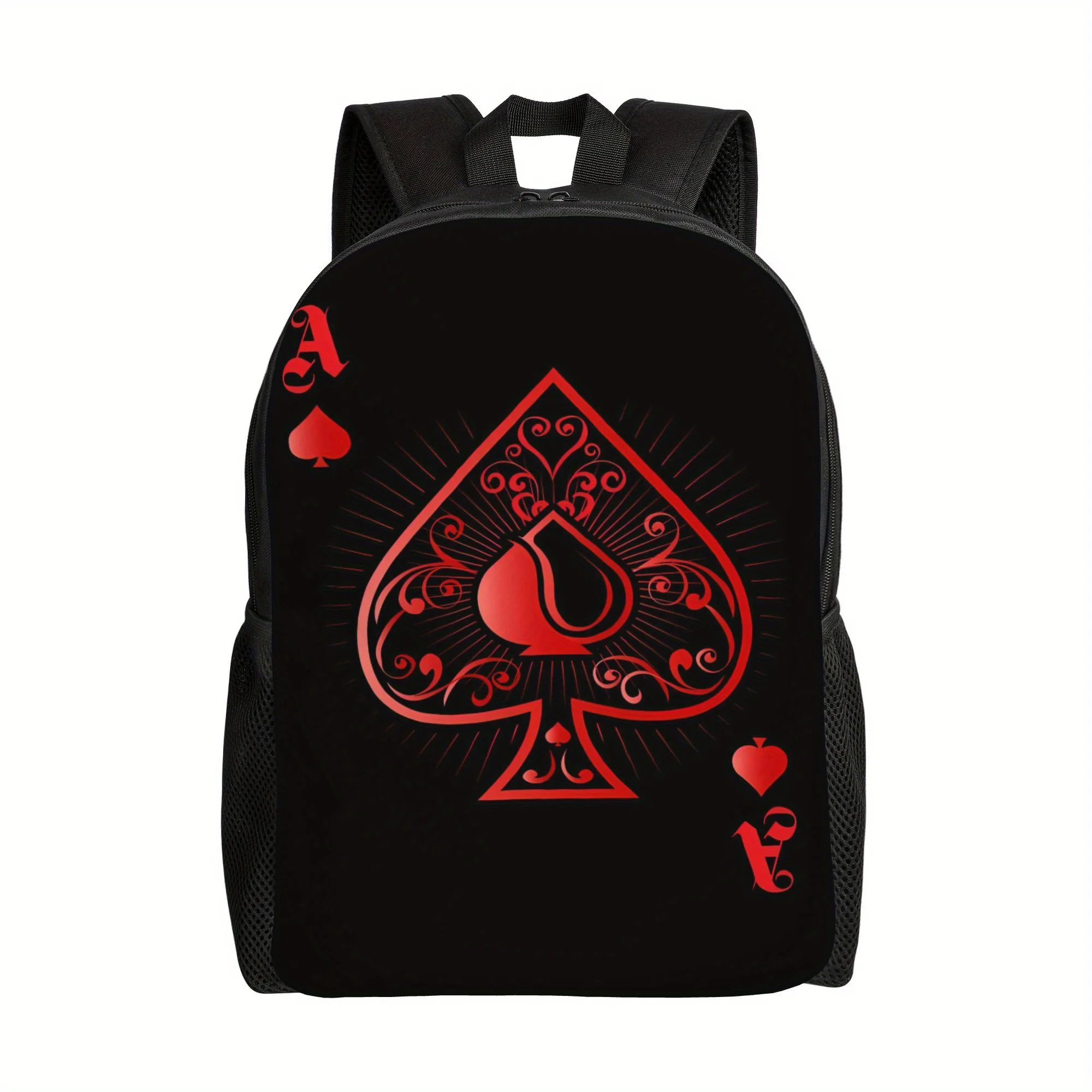 

Men's Ace of Hearts Poker Backpack - Stylish themed bag with poker design, spades and hearts print, adjustable laptop