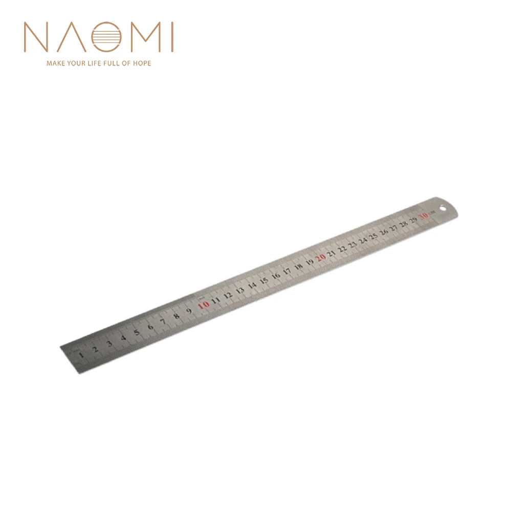 NAOMI 30cm Stainless Steel Metal Straight Ruler Steel Stainless Pocket Pouch Metric Metal Ruler Measurement Double Sided