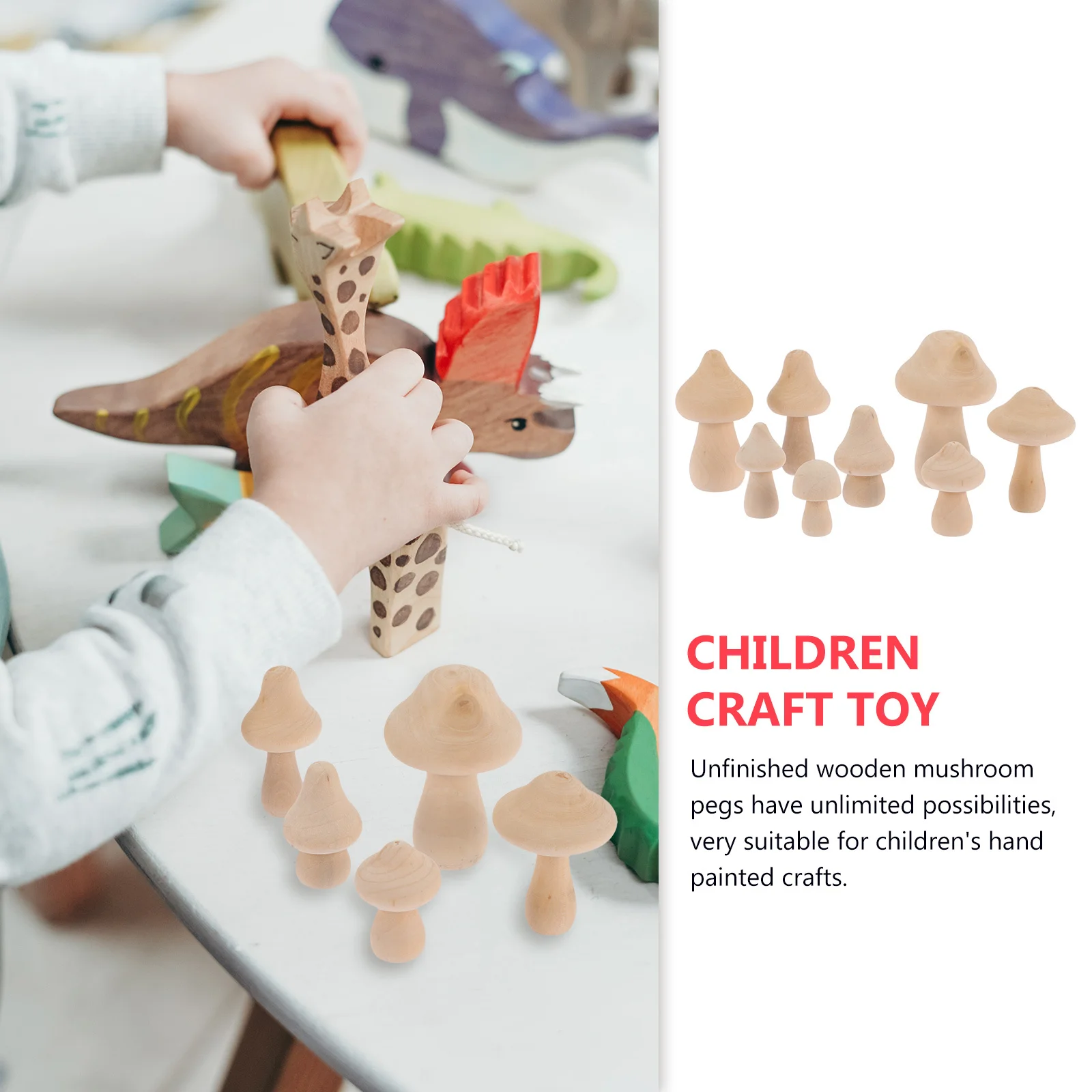 8 Uds. De clavijas de setas de madera DIY, juego de manualidades sin pintar para niños, actividad de arte educativo, adorno de decoración para el hogar y la Oficina