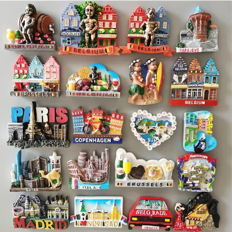 Brussels Belgium Fridge Magnets Sarajevo Hawaii Paris Finland Bosnia Mostar Italy Qatar Scotland Tourist Souvenir stickers Decor