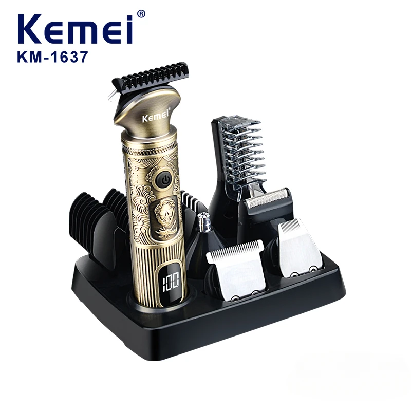 

Kemei KM-1637 Многофункциональная машинка для стрижки волос 6-в-1 — профессиональный триммер для ухода за лицом в носу, бороду и теле