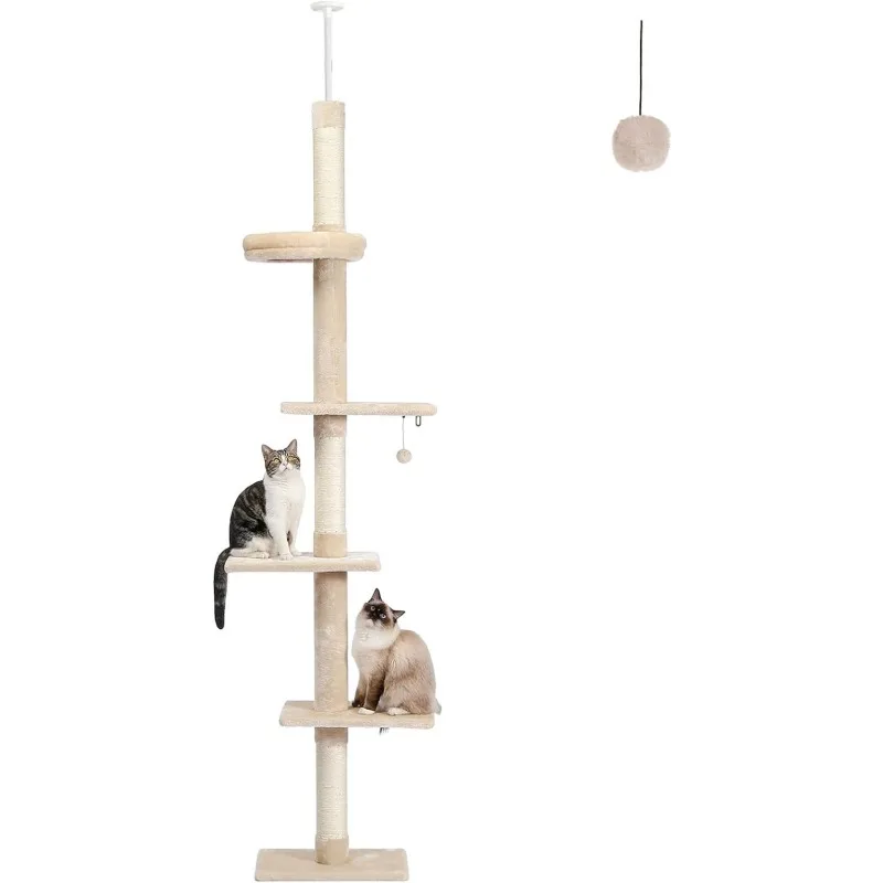 Tower 5-Tier Floor to Ceiling Cat Tree Height(95-107 Inches) Adjustable, Tall Cat Climbing Tree Featuring with Scratching Post