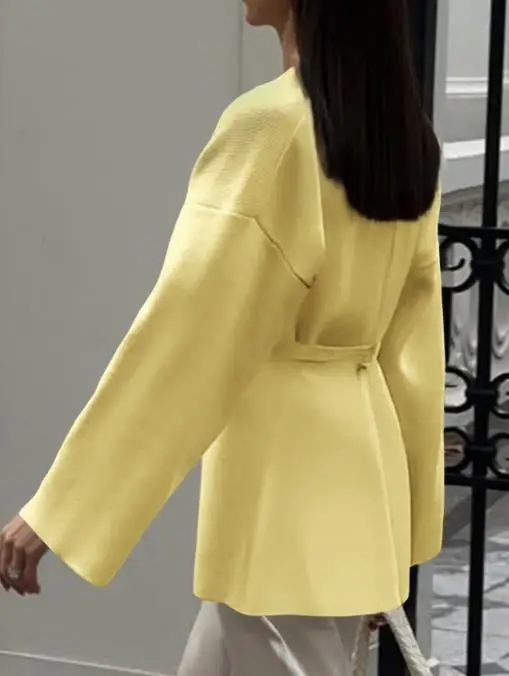 سترة نسائية 2025 الخريف والشتاء أحدث تتجه مزاجه أنيقة بلون سترة بأكمام طويلة قميص الملابس النسائية #1