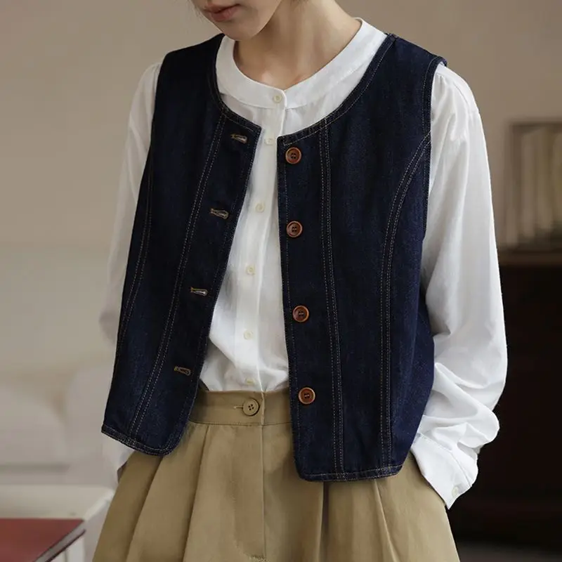 

Casual Vest Jackets Sleeveless Loose Denim Coats 2026 Ropa Mujer Fashion Korean Waistcoats Vintage Streetwear Tanks Women Tops