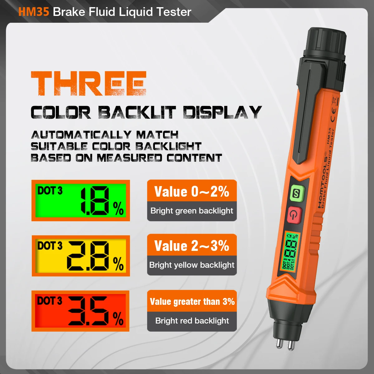 HOMTOOLS HM35 Brake Fluid Liquid Tester LCD Digital Brake Oil Detecting Pen Automobile Brake Fluid Content Detector with Alarm