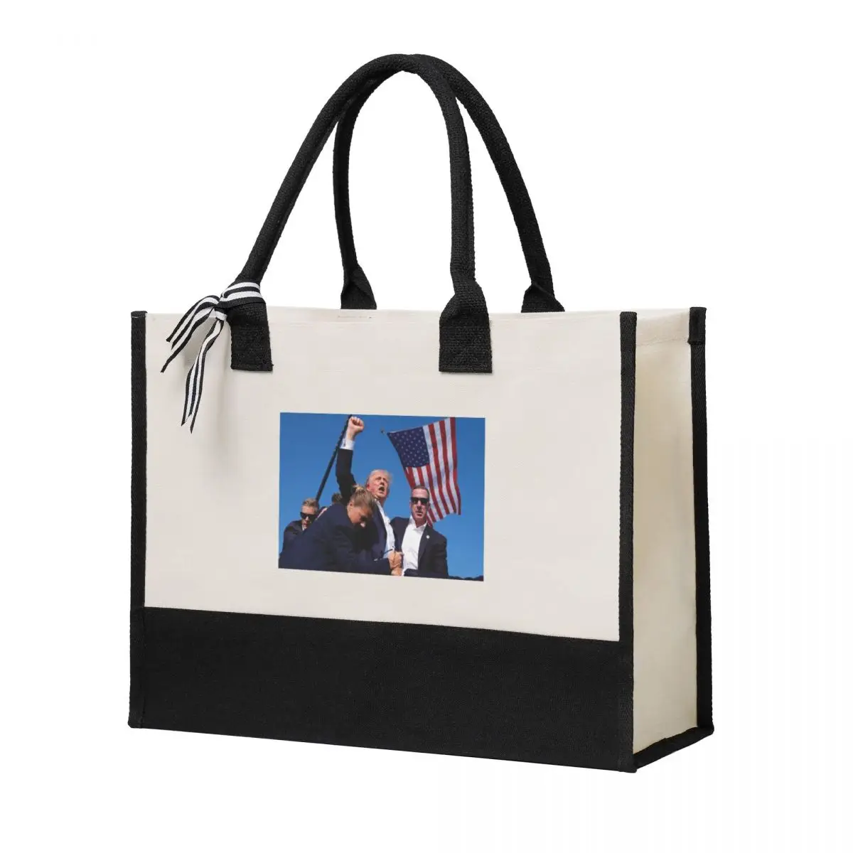 

Canvas Gift Shopping Bag Trump Fist Raised Up July 13th Canvas Large Capacity Bag Customizable Quality Gifts