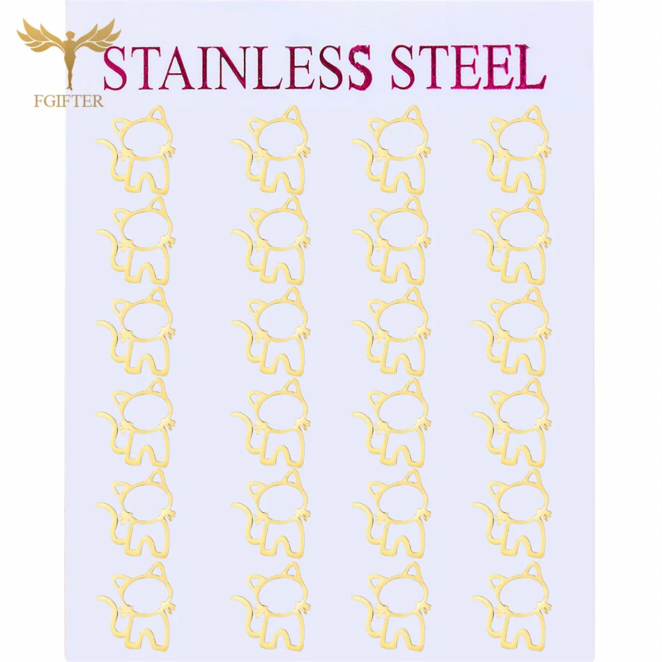 12 Pairs Stainless Steel Piercing Earrings For Women Cute Animal Cat Stud Earrings Female Minimalist Jewelry Pendientes Mujer