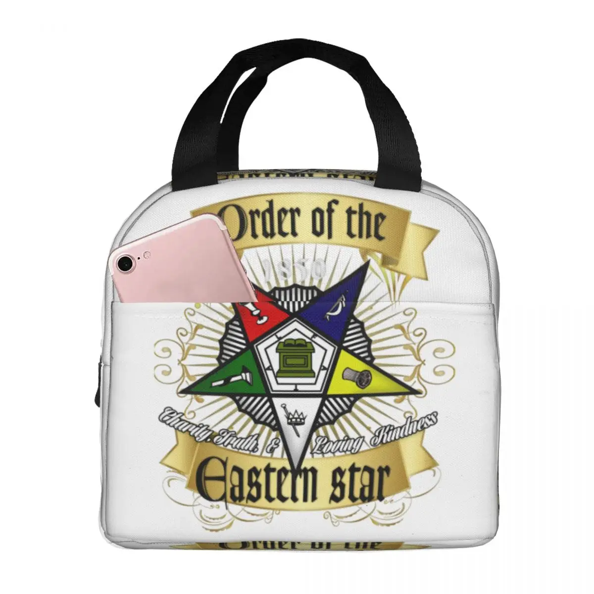 OES Style Order Of The Eastern Star Logo Sistar Freemason Thermal Insulated Lunch Bag Women Resuable Lunch Container Food Box
