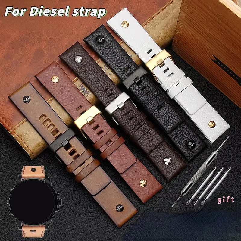 For Diesel DZ7257 DZ4323 DZ7348 DZ7313 DZ7312 DZ4318 genuine leather watch strap men large dial Retro riveted cowhide watchband