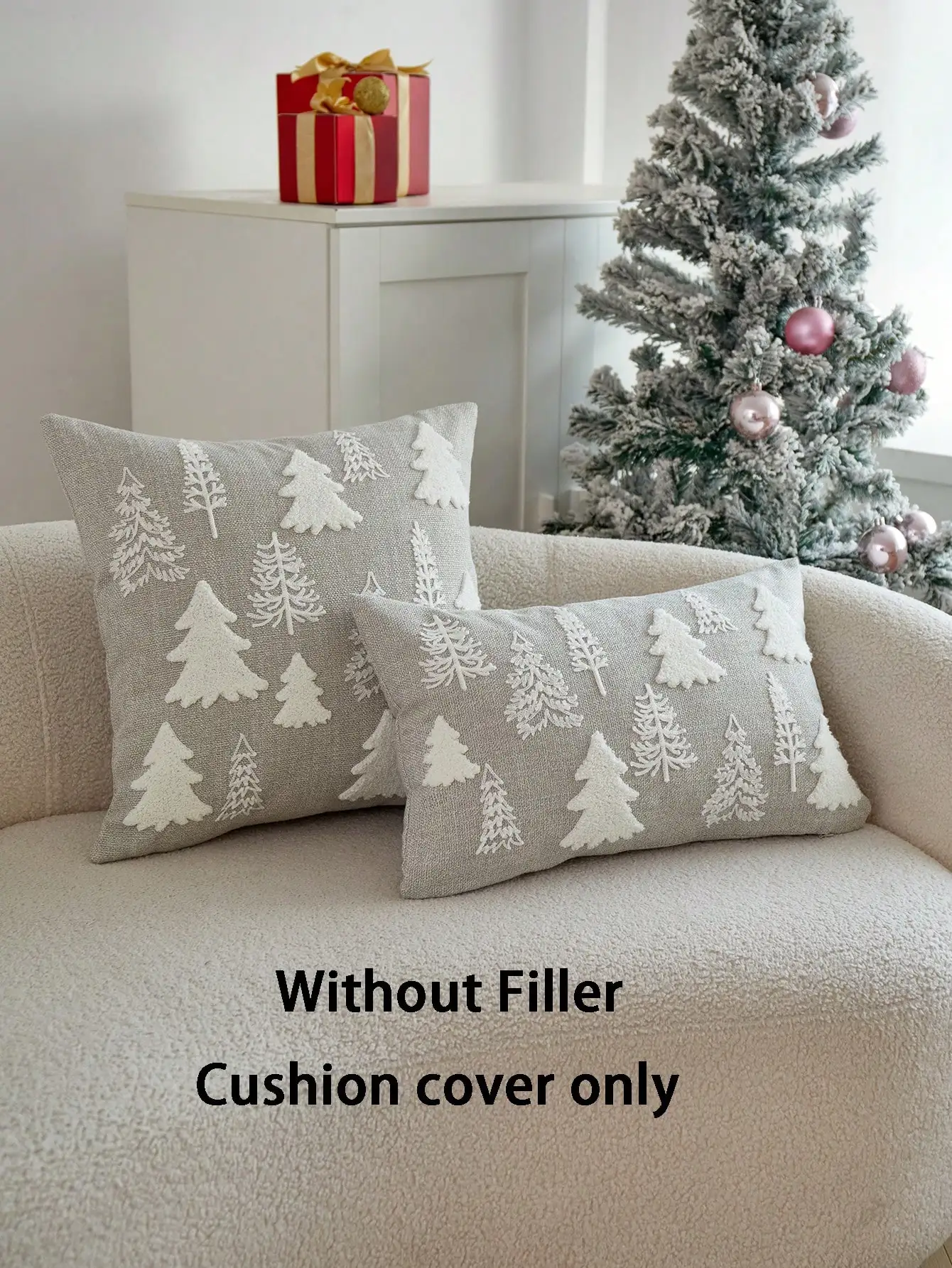 1pc grijze kerstboom geborduurde kussenhoes kerstdecor