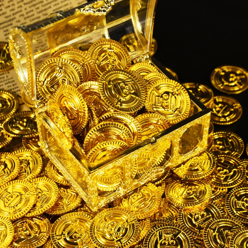 50/100/200Pcs Piraten Gold Münzen Kinder Geburtstag Party Dekoration Gefälligkeiten Kunststoff Gefälschte Münze Schatz Geschenk Halloween cosplay Requisiten – Detail 2