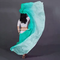 Venta caliente danza del vientre velo de seda pura bailarines pañuelo para lanzar a mano chal gradiente Color vivo 200 cm 250 cm barato profesional verde