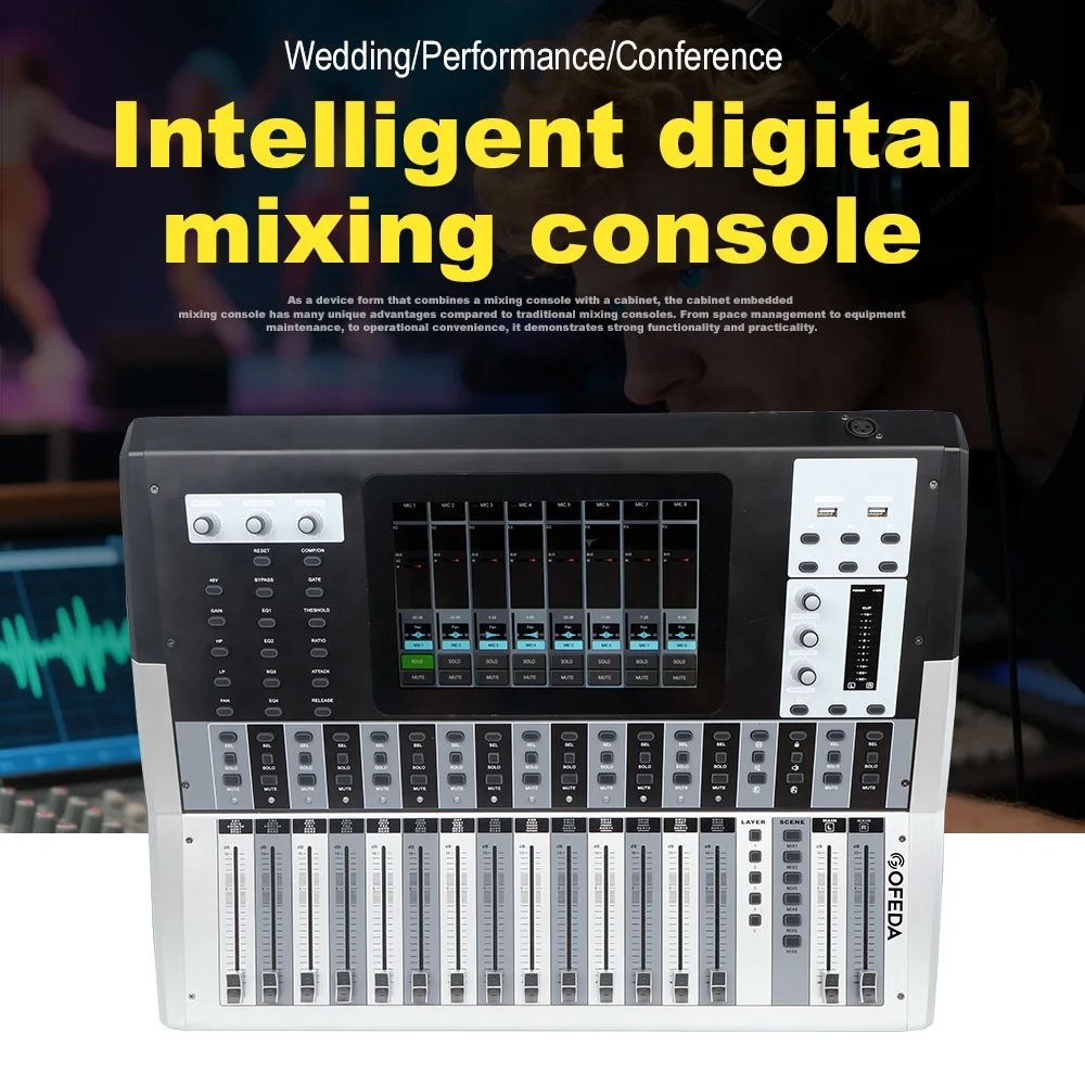 DM32 Pro 32-Channel Professional Digital Mixer Built-In Sound Card Mixing Console with USB Interface Shows Audio & Video