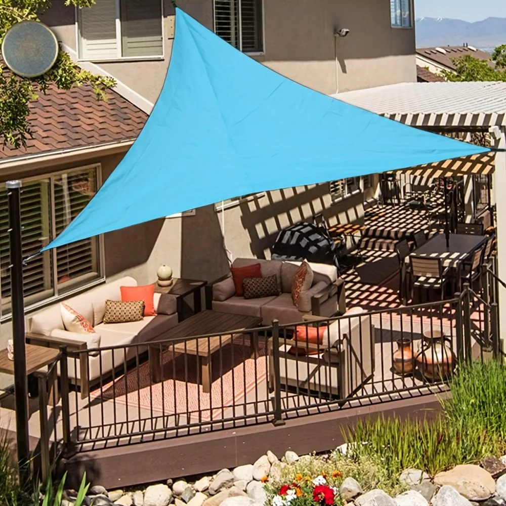 5pcs Large Triangular Outdoor Parasol Set, Includes 3 Tether Strings and 1 Storage Bag — UV Protection, Shade
