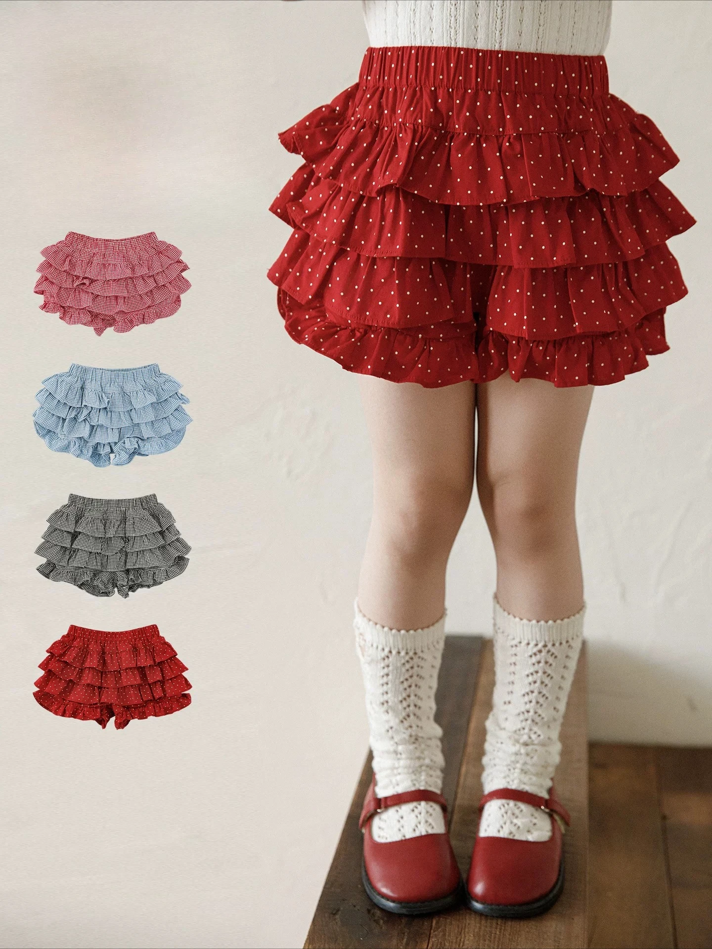 Little Girl 2026 New Arrival Summer Outfit Simple Crew Neck Short Sleeve Top Cute Layered Fluffy Cake Skirt Set