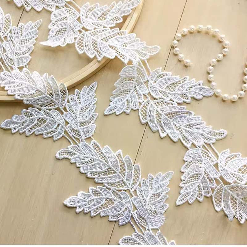 

1Yards Wide White Black Embroidery Lace Guipure Leaf Laces Ribbons Trims Flower Lace Fabric For Sewing Ribbon