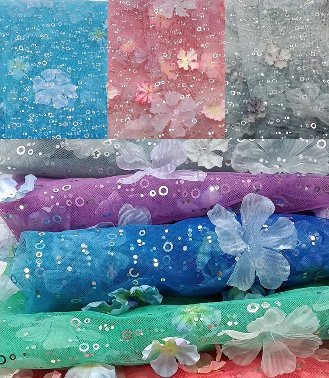 

3D лепесток, вышивка блестками, прозрачная сетчатая ткань, шитье детской юбки, украшение по краю, вечернее платье, ткань с вышивкой