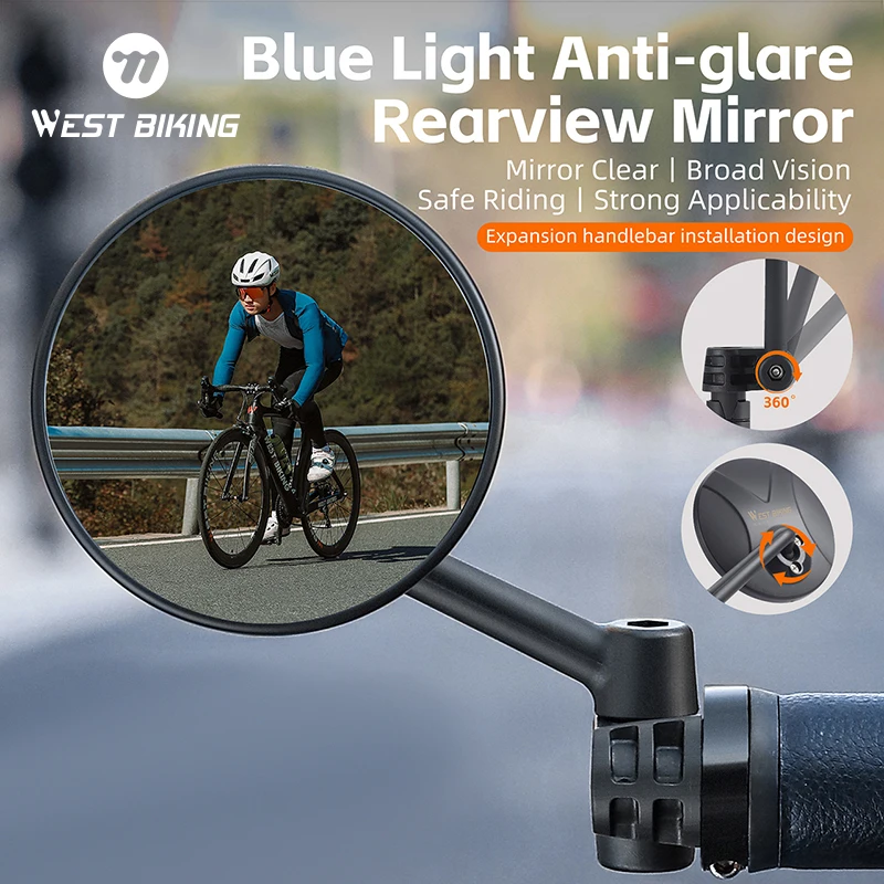 

WEST BIKING Anti-glare Rearview Mirror Blue Light Rear View Side MTB Bike Mirror Handle Bar End Mirror Safe Riding Bicycle Parts