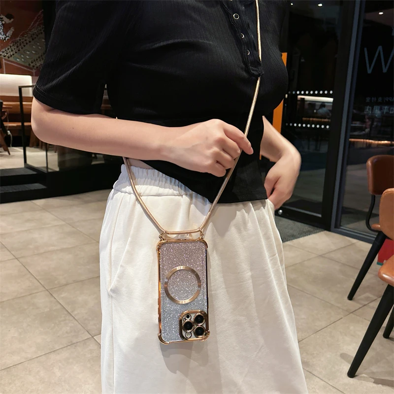 15T Phone Case For Xiaomi 15T 15T Pro 17 Pro Max Luxury Plating Magnetic Crossbody Lanyard Silicone Soft Back Clear Cover Funda - Detail 1