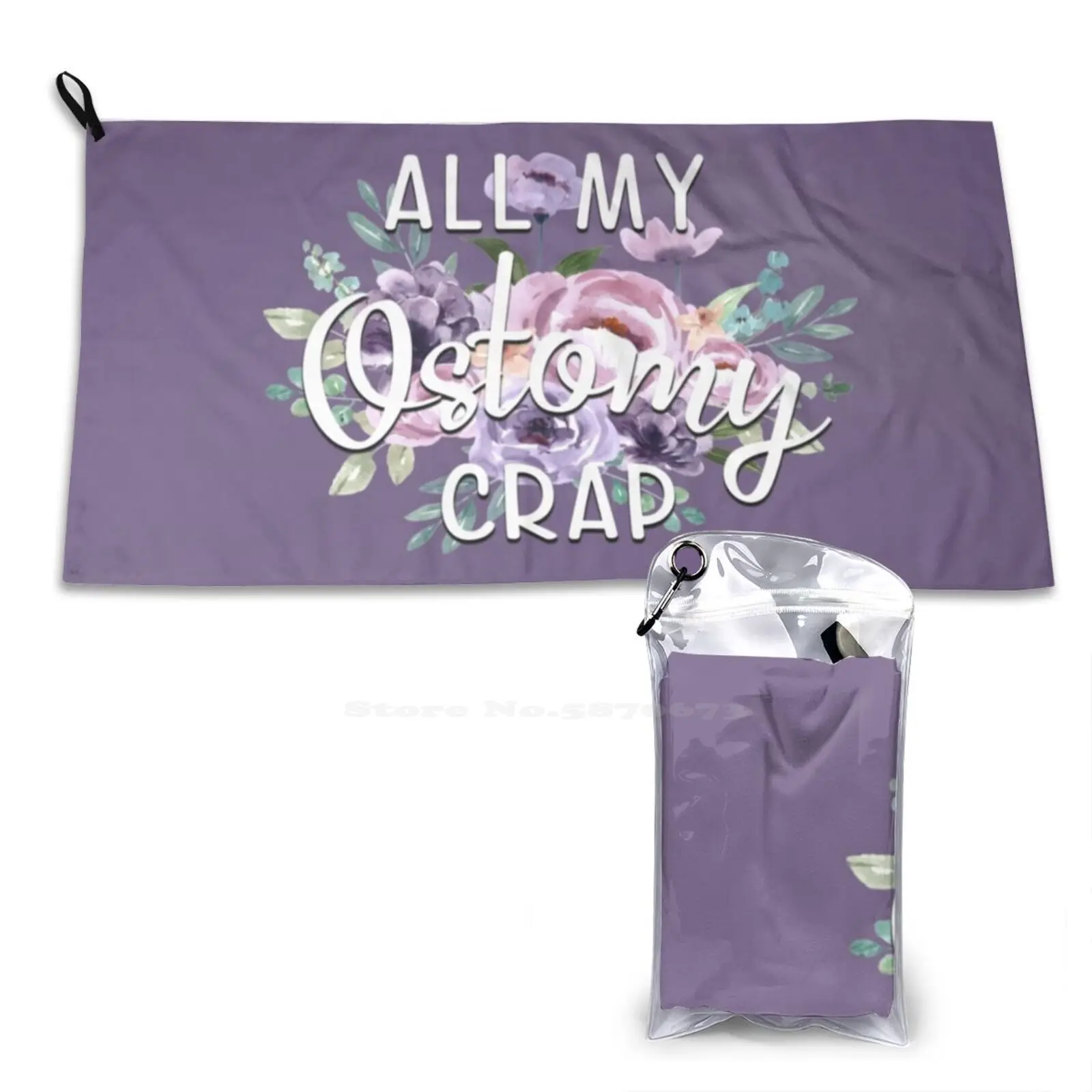 All My Ostomy Crap Bag Soft Towel Quick Dry Beach Towel Medicine Get Well Soon Flower Floral Purple Watercolor Ibd Ileostomy