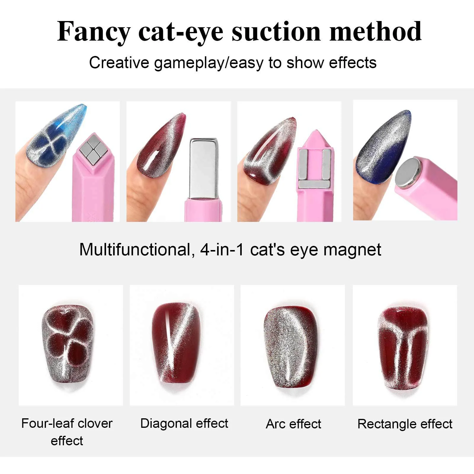 Outil magnétique multifonction 4 en 1 pour Nail Art, bâton magnétique 3D à quatre feuilles pour vernis Gel œil de chat, pour Salon de manucure, bricolage