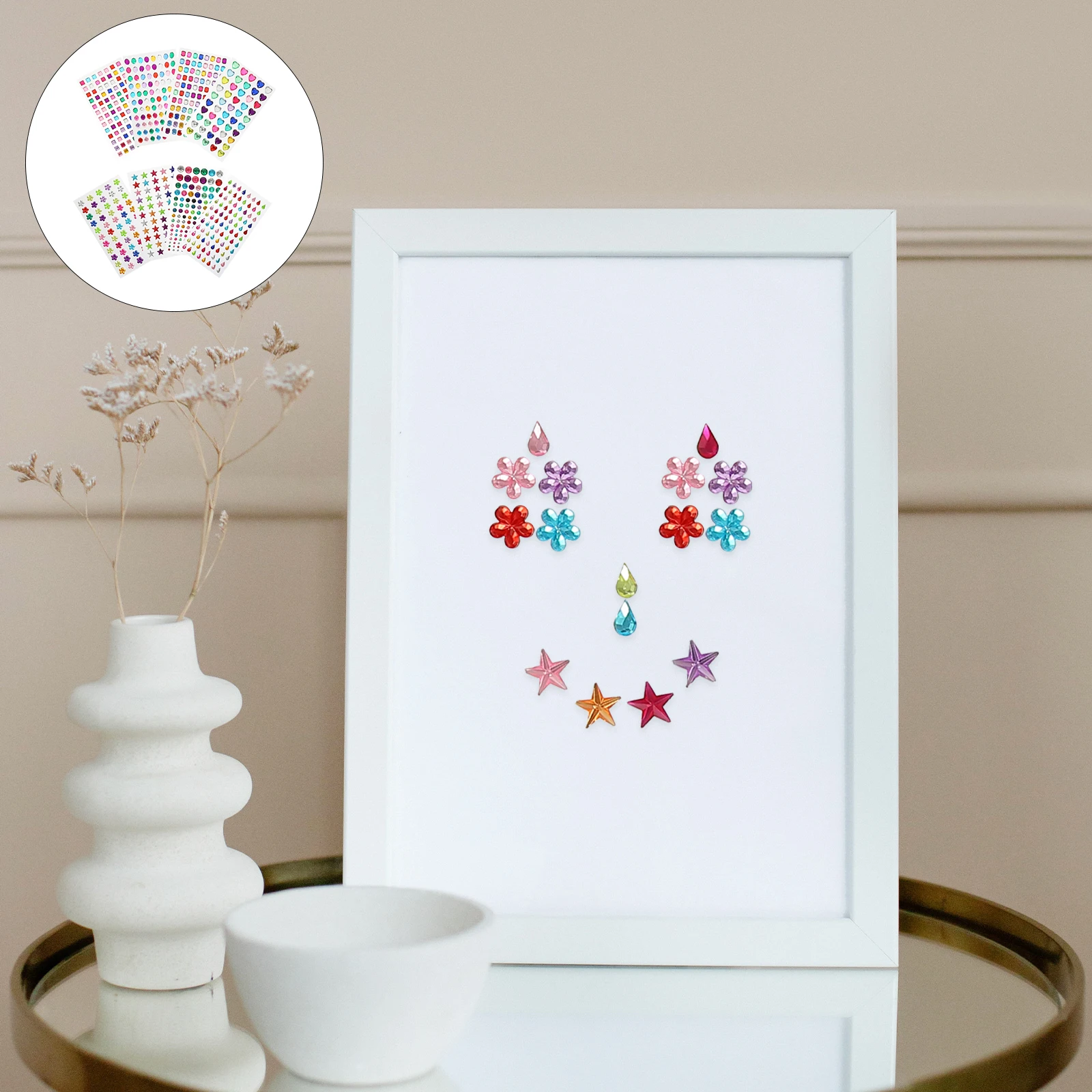 

8 Sheets Crystal Diamond Sticker Jewels Gems Stickers for Crafting Crafts Self-adhesive Rhinestones Plastic