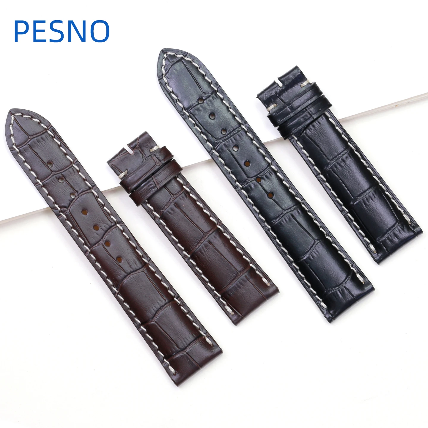 PESNO Suitable for Longines Master Collection Men Genuine Top Layer Calf Skin Leather Watch Bands Strap Black Dark Brown Belt