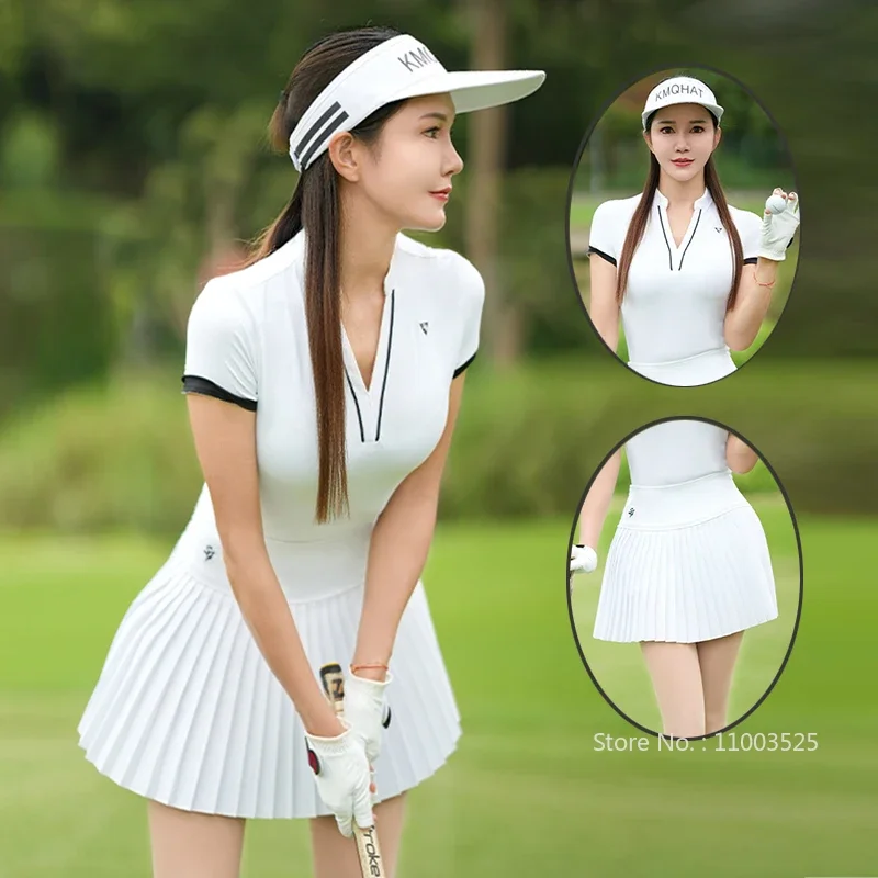 SG Leisure Youth Sports Koszulki golfowe z długim rękawem Cienkie topy z dekoltem w szpic Letnia moda Golf Lady Plisowane spódnice Skorts z wysokim stanem