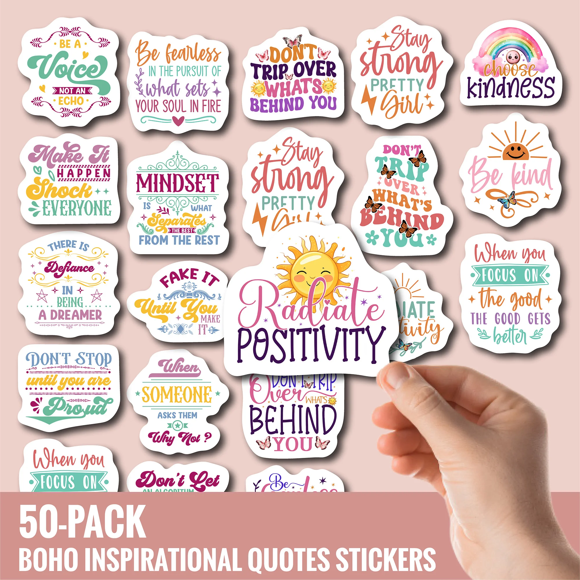 50 Pack Motivational Quote Stickers – Aesthetic Waterproof Vinyl, UV Printed, Durable & Tear-Resistant. Perfect for Journals
